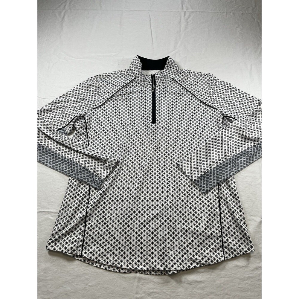 San Soleil Women's Golf Longsleeve Sun Shirt Diamonds White Black Size XL UPF 50